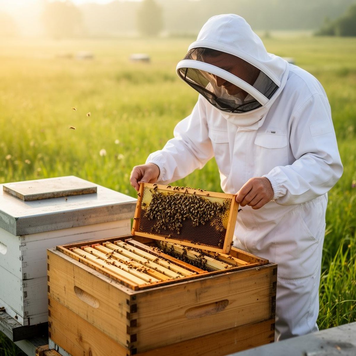 Beekeeper recording a hive inspection journal during an apiary visit
