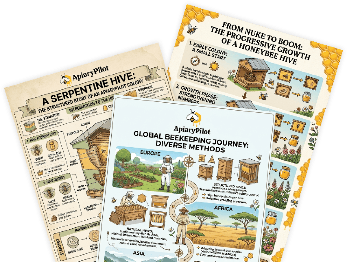 Collection of ApiaryPilot beekeeping infographics